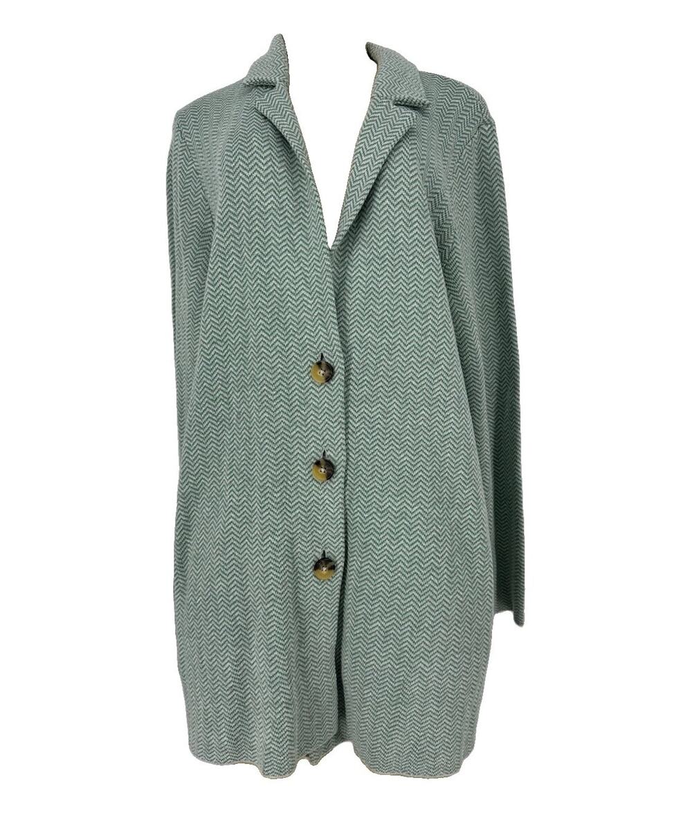 J. Jill Large Herringbone Knit Double-Knit Sweater Blazer Coatigan Jacket D13